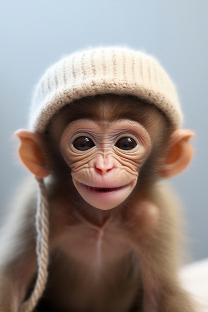 View of funny monkey with crochet hat