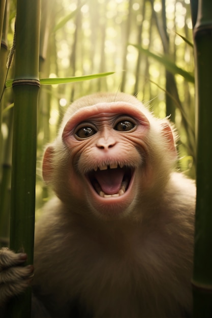 View of funny monkey with mouth wide open