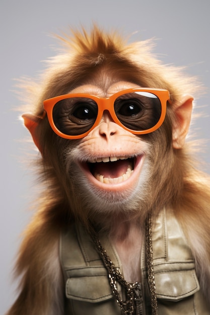 View of funny monkey with sunglasses