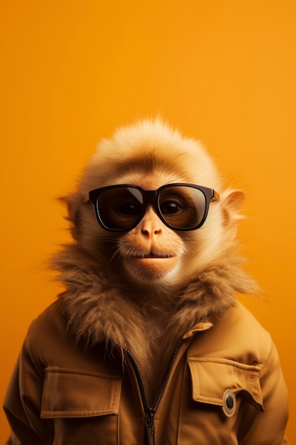 Free Photo view of funny monkey with sunglasses