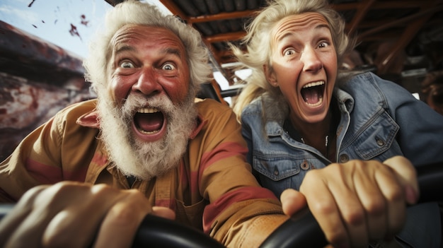 Free photo view of funny senior couple at the amusement park