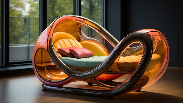 View of futuristic bedroom with furniture