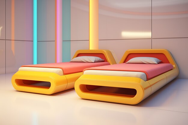 View of futuristic bedroom with furniture