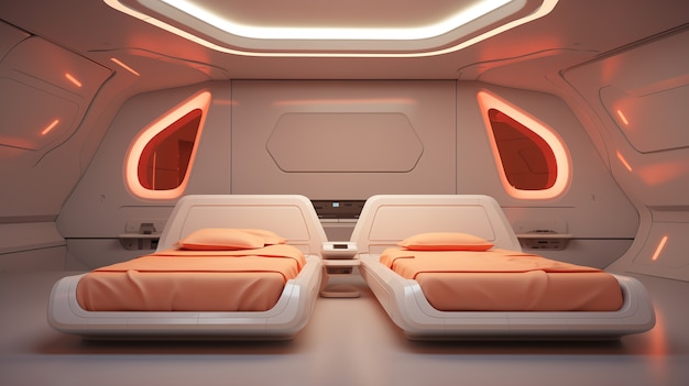 View of futuristic bedroom with furniture