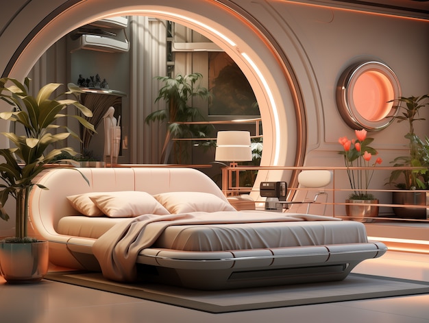 Free photo view of futuristic bedroom with furniture