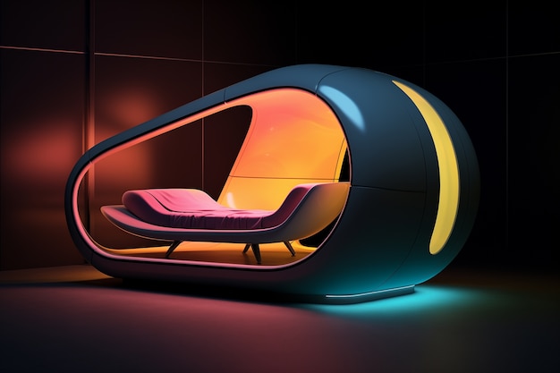 View of futuristic bedroom with furniture