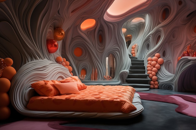 Free photo view of futuristic bedroom with furniture