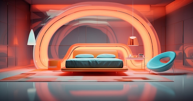 Free photo view of futuristic bedroom with furniture