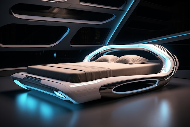 Free photo view of futuristic bedroom with furniture