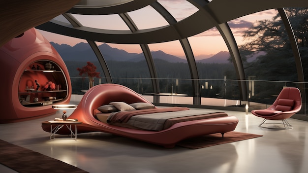 Free photo view of futuristic bedroom with furniture