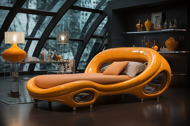 Free Photo view of futuristic bedroom with furniture