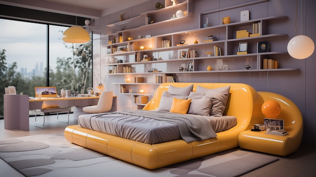 Free photo view of futuristic bedroom with furniture