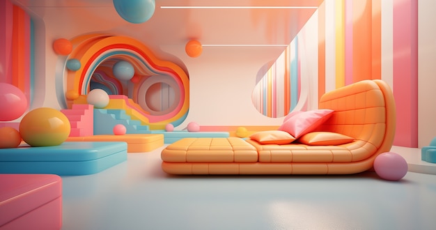 View of futuristic bedroom with furniture