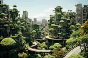 Free photo view of futuristic city with greenery and vegetation