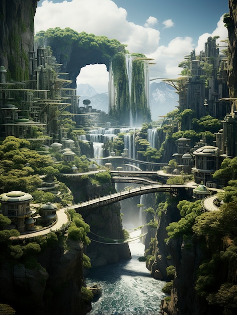 Free photo view of futuristic city with greenery and vegetation