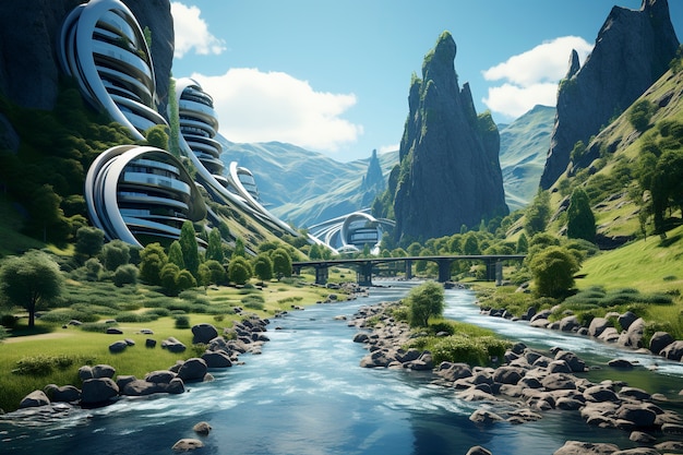 Free Photo view of futuristic city with greenery and vegetation