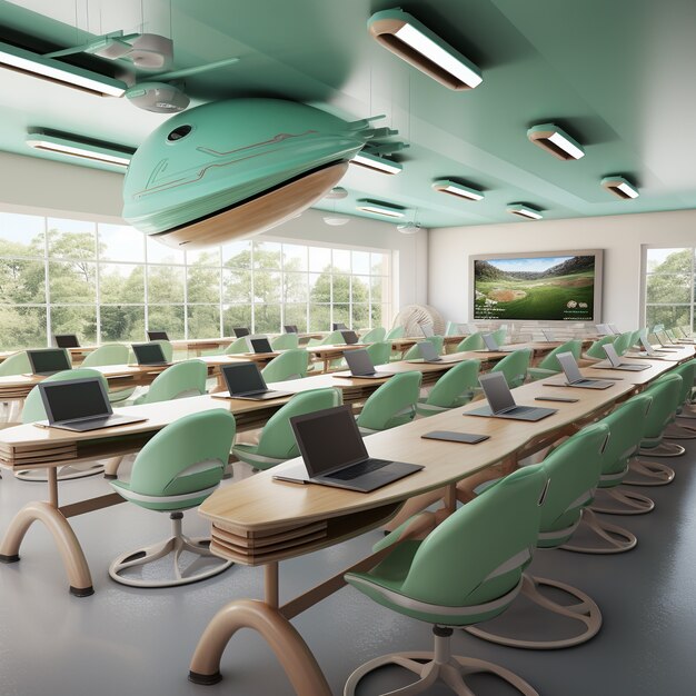 View of futuristic classroom for students