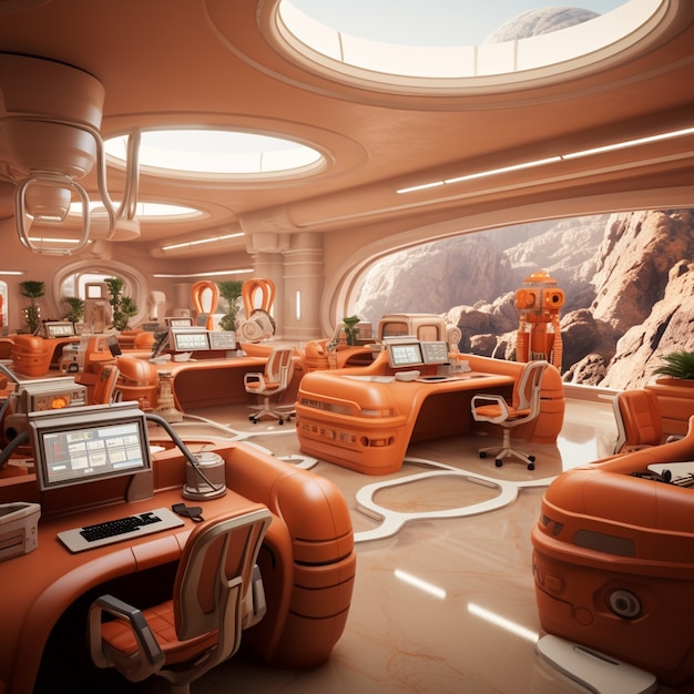 View of futuristic classroom for students