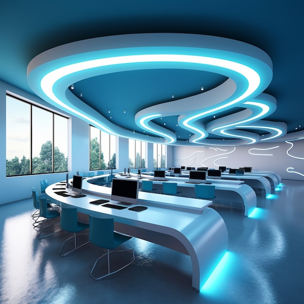 Free photo view of futuristic classroom for students