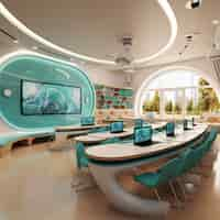 Free photo view of futuristic and high tech classroom for students