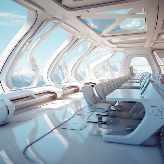 View of futuristic and high tech classroom for students