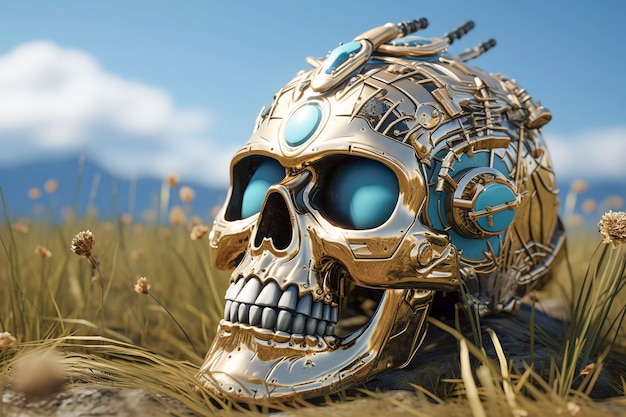 Free Photo view of futuristic human skeleton skull