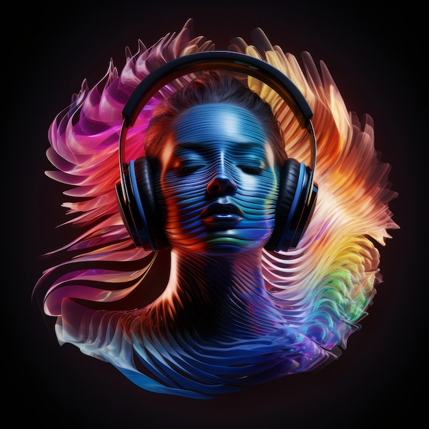 View of futuristic person listening to music on headphones