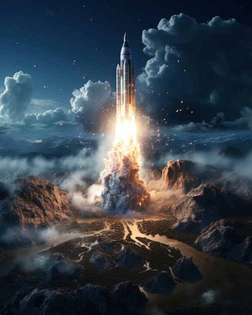 View of futuristic space rocket