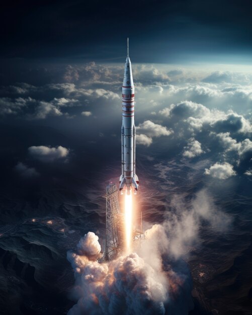 View of futuristic space rocket