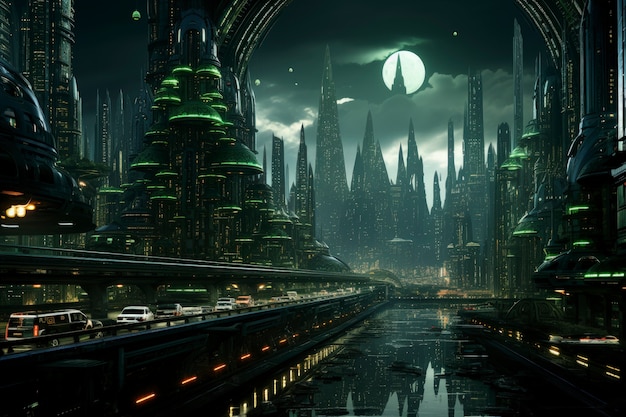 View of futuristic urban city