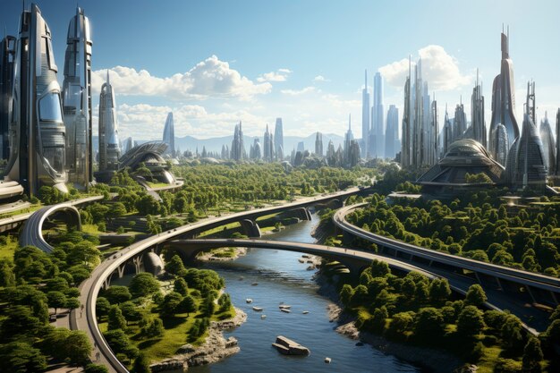 View of futuristic urban city