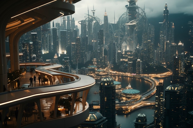 View of futuristic urban city