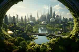 Free photo view of futuristic urban city