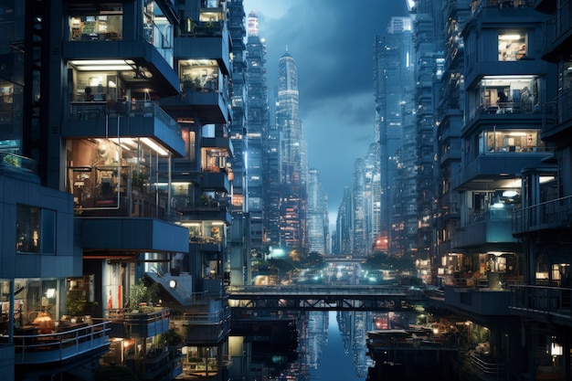 Free photo view of futuristic urban city