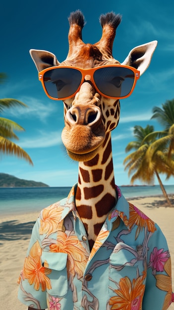 Free Photo view of giraffe at the beach in summer