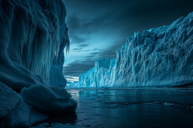 View of glacier at night