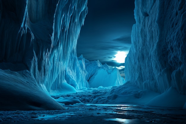 View of glacier at night