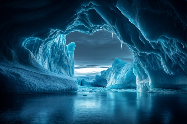 View of glacier at night