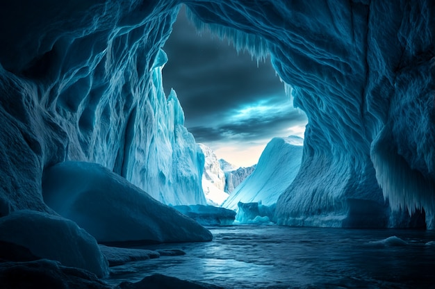 View of glacier at night