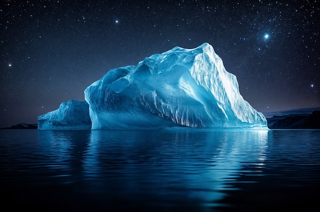 View of glacier at night