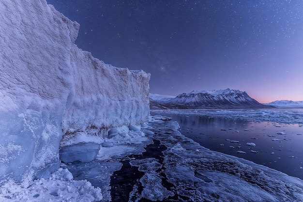 View of glacier at night