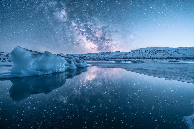 View of glacier at night