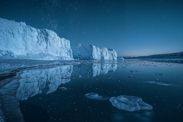 View of glacier at night