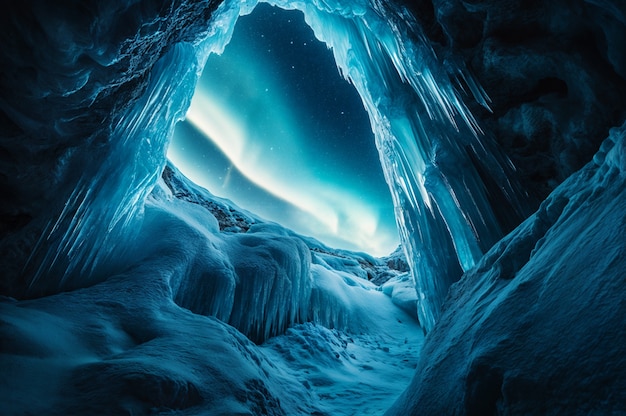 View of glacier at night