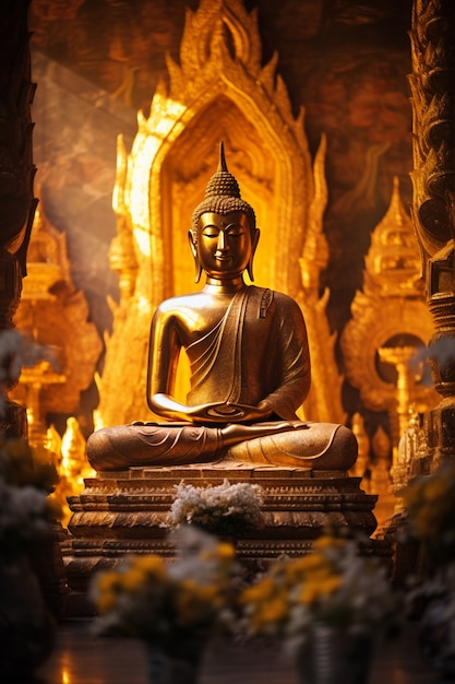 Free photo view of golden buddha statue