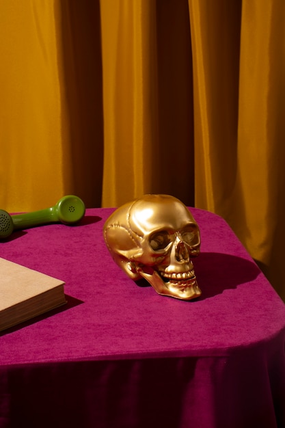 Free photo view of golden skull