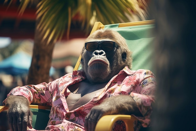 Free Photo view of gorilla at the beach in summer