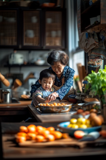 Free photo view of grandmother and grandchild showing affection and human connection