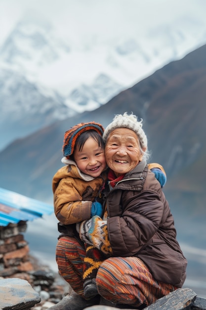 Free Photo view of grandmother and grandchild showing affection and human connection