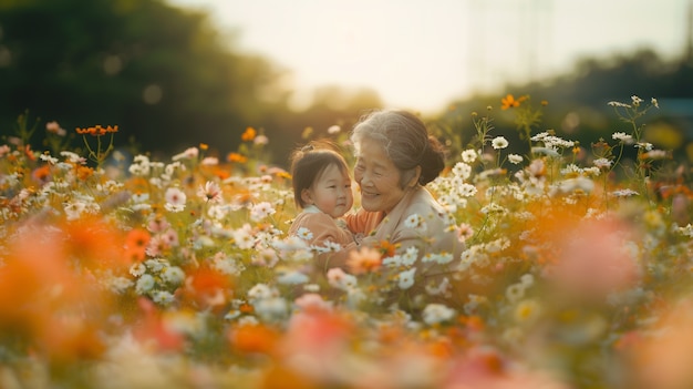 Free photo view of grandmother and grandchild showing affection and human connection